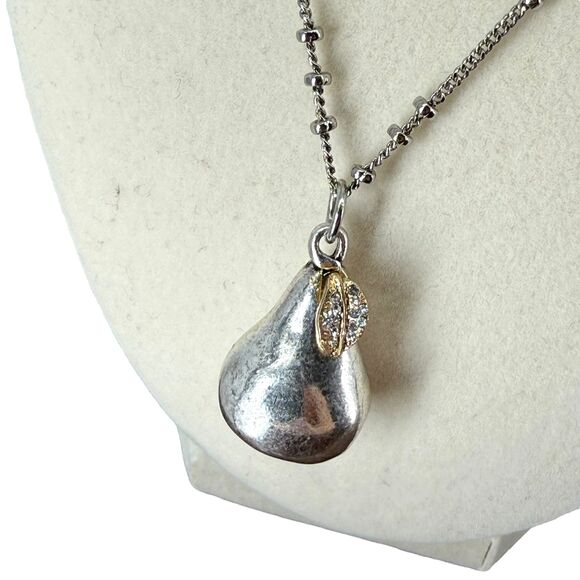 J. Jill Layered Necklace Silver Gold Pear Charm Beaded Rhinestone Adjustable NWT - Picture 5 of 13